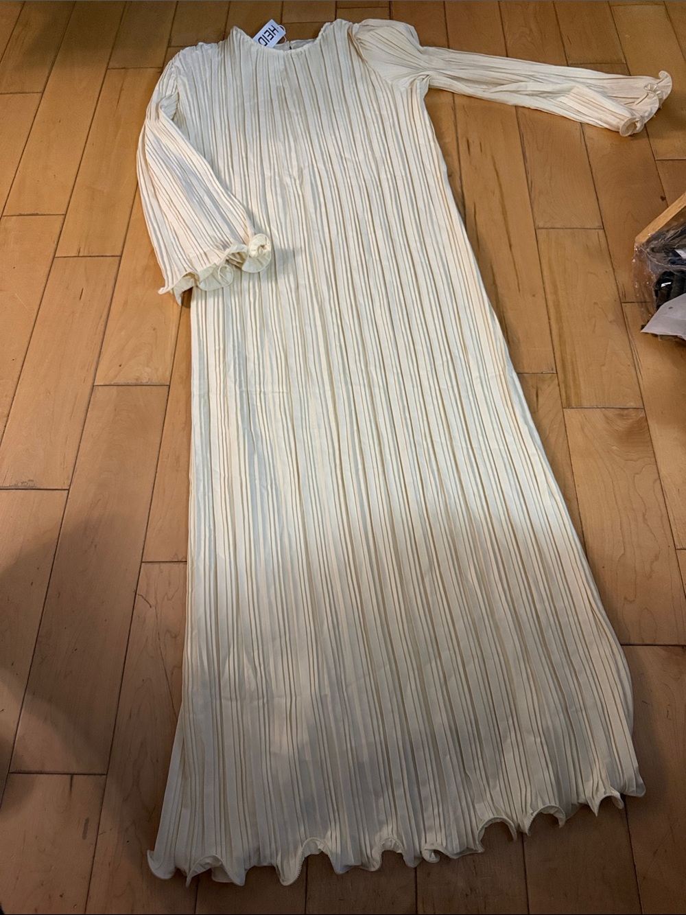 Pleated Long Sleeve Maxi Dress in Cream